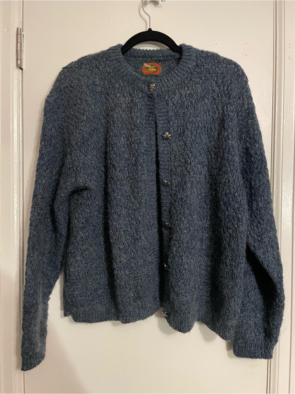 Alps Blue Textured Mohair-blend Vintage Cardigan Sweater